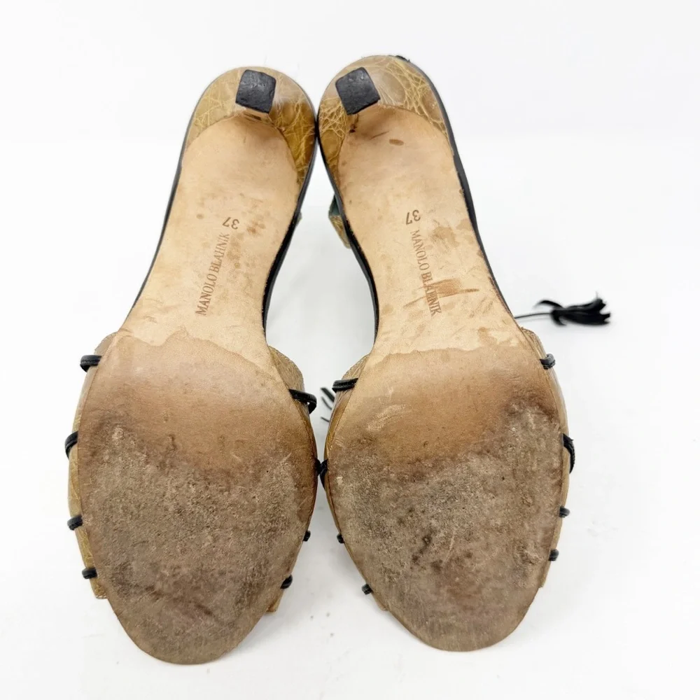 Manolo Blahnik Strappy Lace Up Tassel Heel Sandals Womens Size EU 37